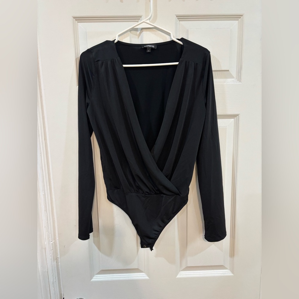 Express Surplice Black Bodysuit